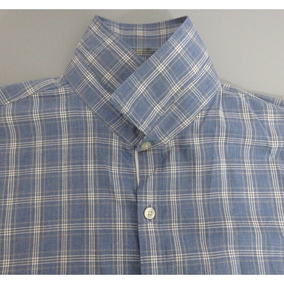 Perry Ellis Slim Fit Shirt Sz Large Button-Up Blue Plaid Long Sleeve 100% Cotton - Picture 6 of 10